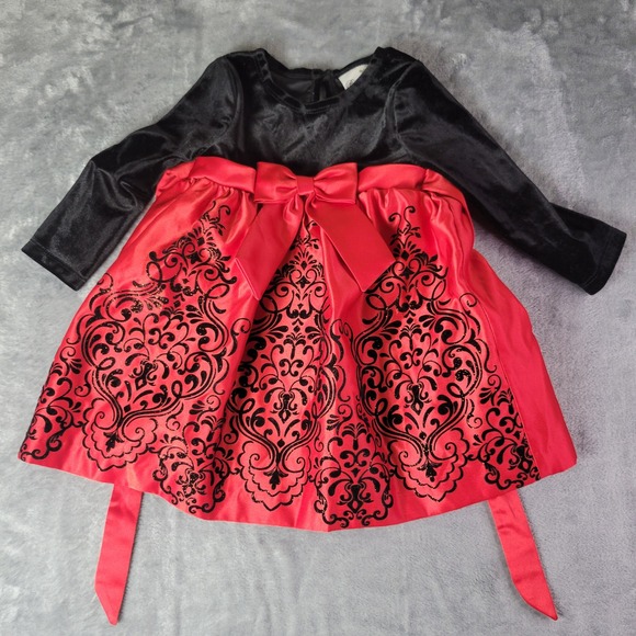 Other - Rare Editions Girls Velvet Satin Holiday Dress No Size Tag Red Black Bow Formal‎